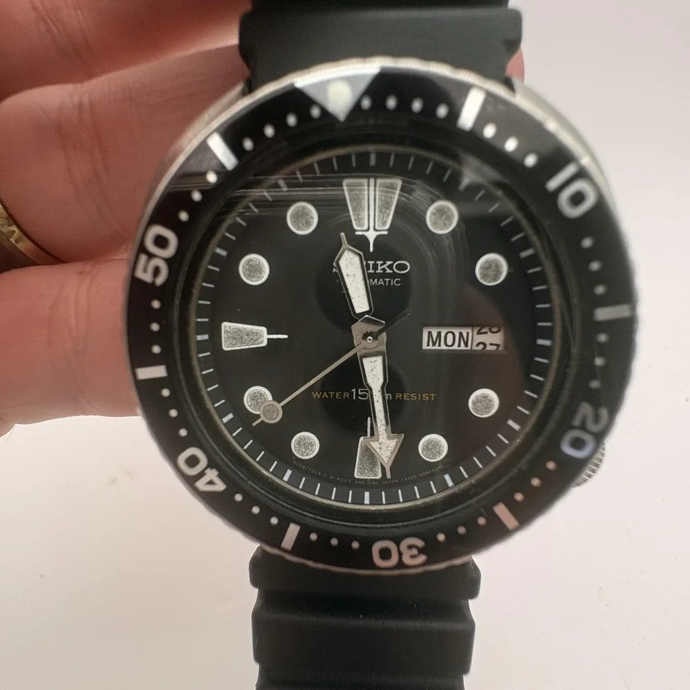 Vintage Seiko 6309-7049 Watch Mens Automatic Diver Black Dial 150m Rubber Strap